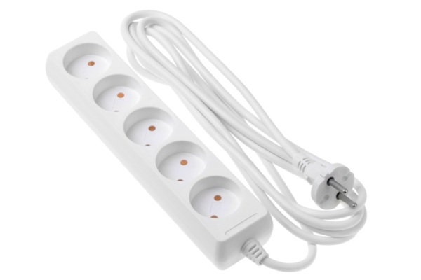 Подовжувач 2Е на 5 розеток, 3М, білий (2E-U05M3)